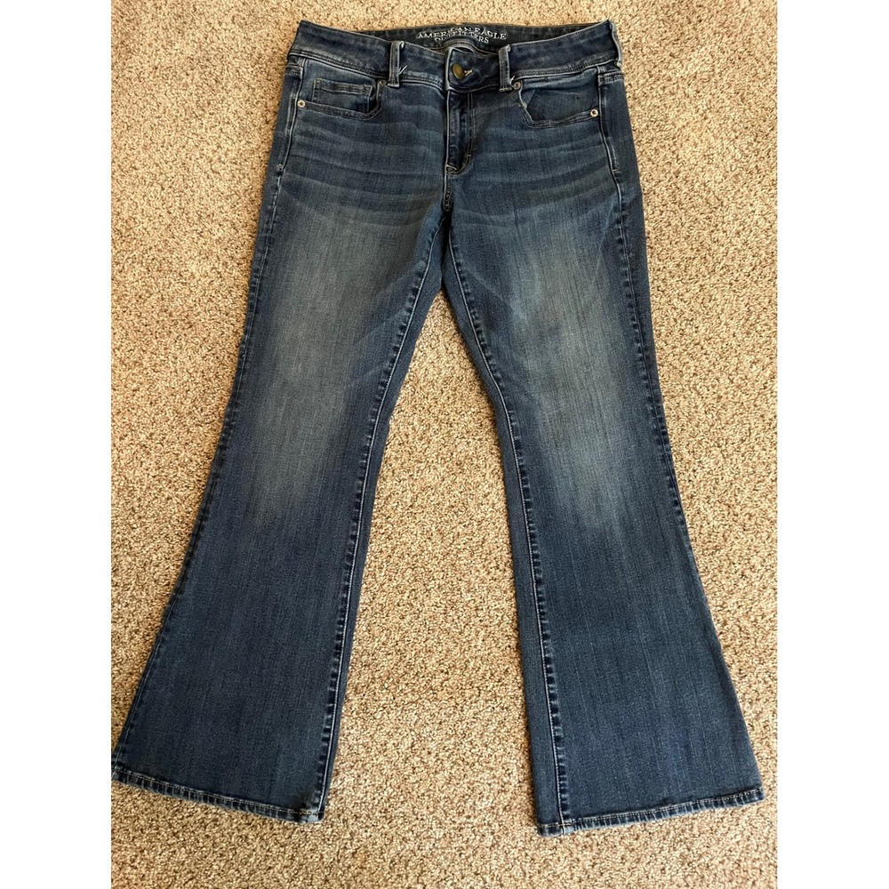 American Eagle Women's Kick Boot Jeans 10 Short Blue Super Stretch AEO X4 Denim